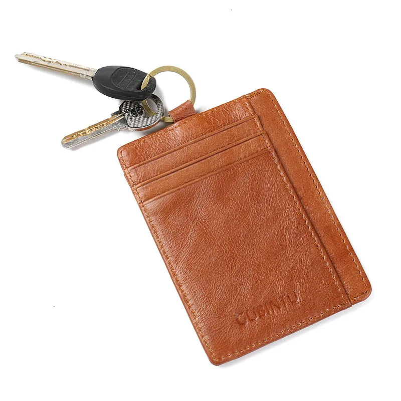 GUBINTU RFID Для мужчин ID кредитных карт с кольцом для ключей из натуральной кожи