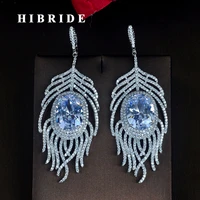 hibride beautiful big luxury crystal cubic zircon round cut women bride drop earrings dangle earring pendientes mujer moda e 718