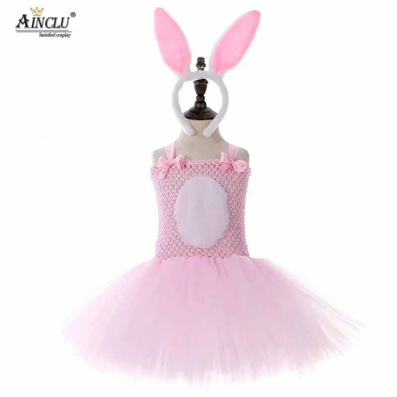 

Easter Pink Rabbit Tutu Dress with Headband Tail Girls Birthday Outfits Kids Halloween Cosplay Costumes for Girls Party Clothes