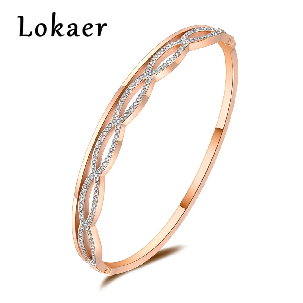 Lokaer спираль Нержавеющая сталь розовое золото Цвет Стразы манжеты браслеты Браслеты Любители ювелирных изделий подарок ко Дню Святого Валентина B18071