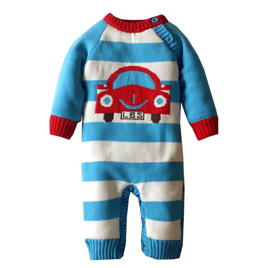 2017 зимние теплые шерстяные комбинезоны с мультяшным автомобилем для мальчиков и