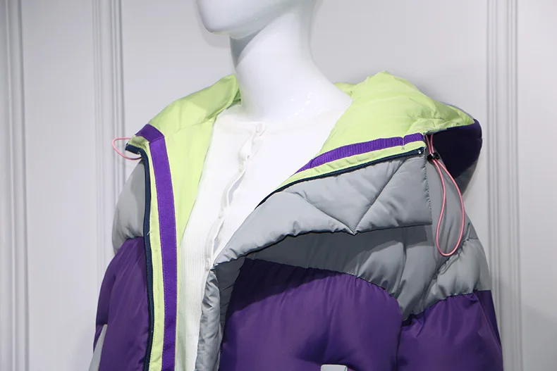 Новый негабаритных Свободные зимнее пальто Для женщин контраст Цвет лоскутное