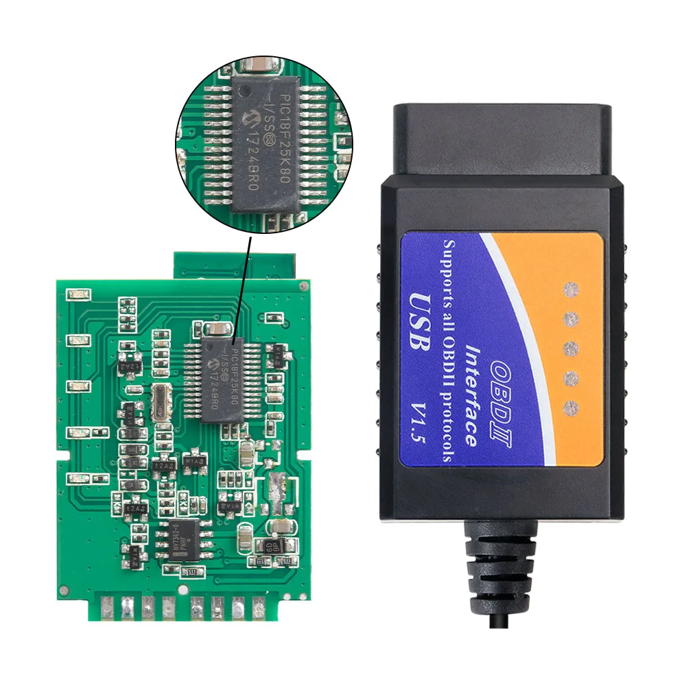 Высокое качество ELM327 USB интерфейс с PIC18F25K80 OBD2 автомобильный сканер для считывания кода V1.5 OBDII elm327 usb диагностический инструмент