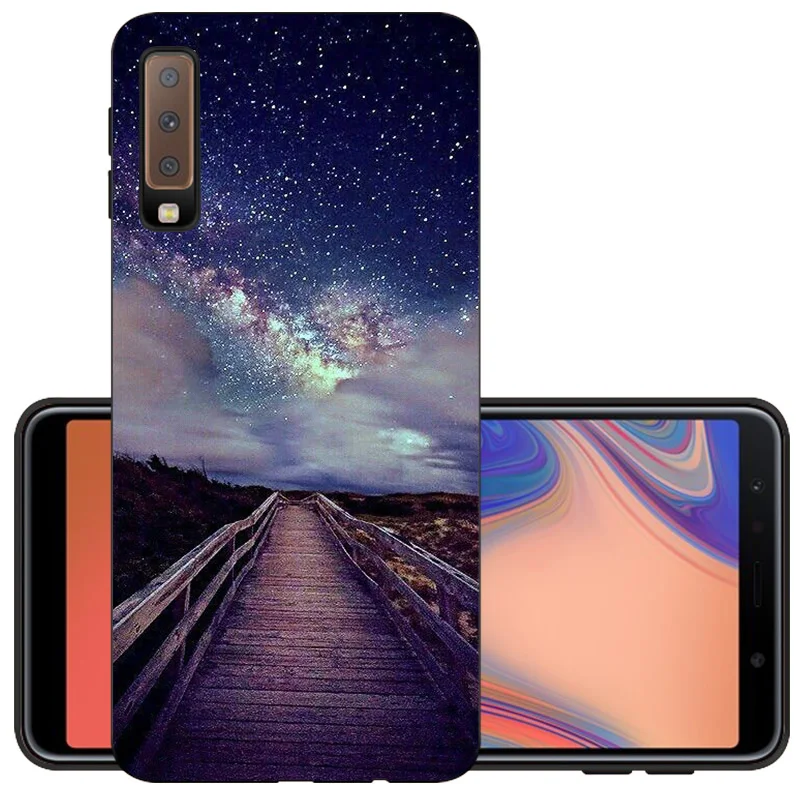 Мягкий чехол из ТПУ для телефона Samsung Galaxy A7 2018 силиконовый матовый с принтом