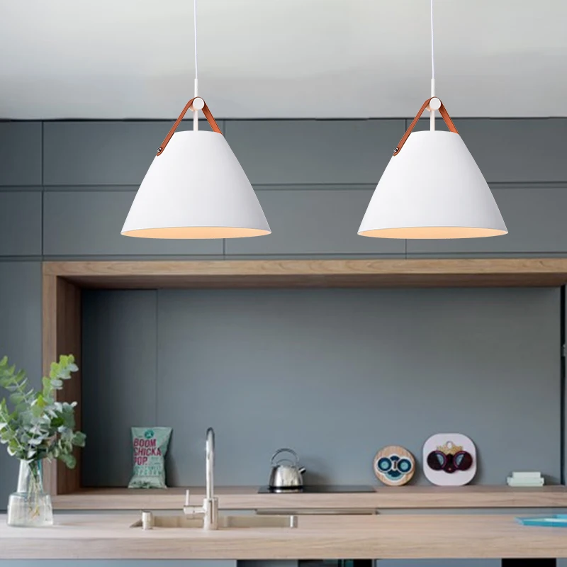 Modern simple leather LED single head pendant light macaron colorful foyer coffee shop dining room droplight metal hanging lamp | Освещение