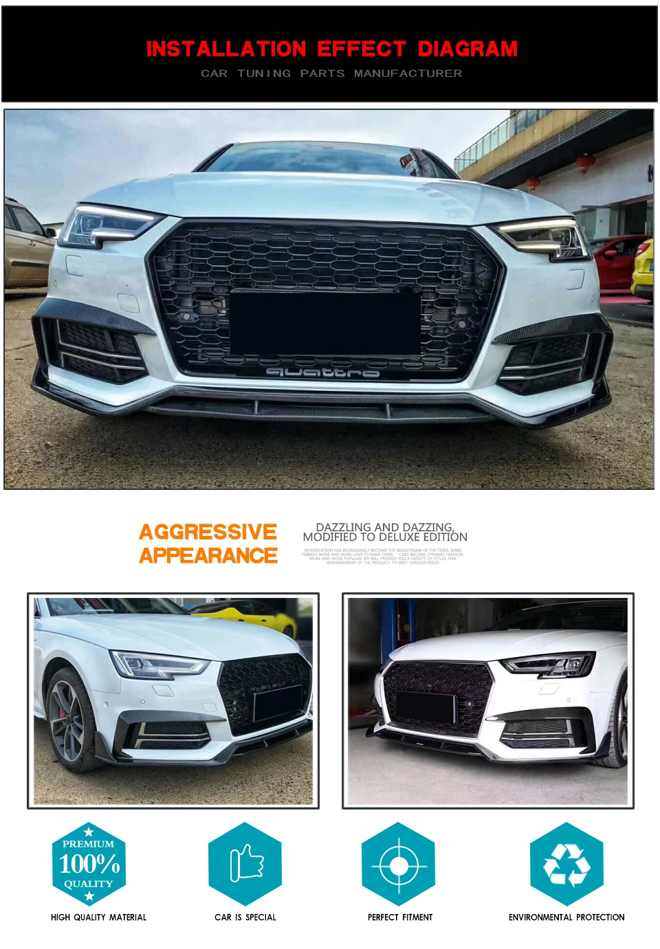 Для Audi A4 S4 B9 автомобильный гоночный из углеродного волокна передняя противотуманная фара крышка век брови крышка детали вентилятора