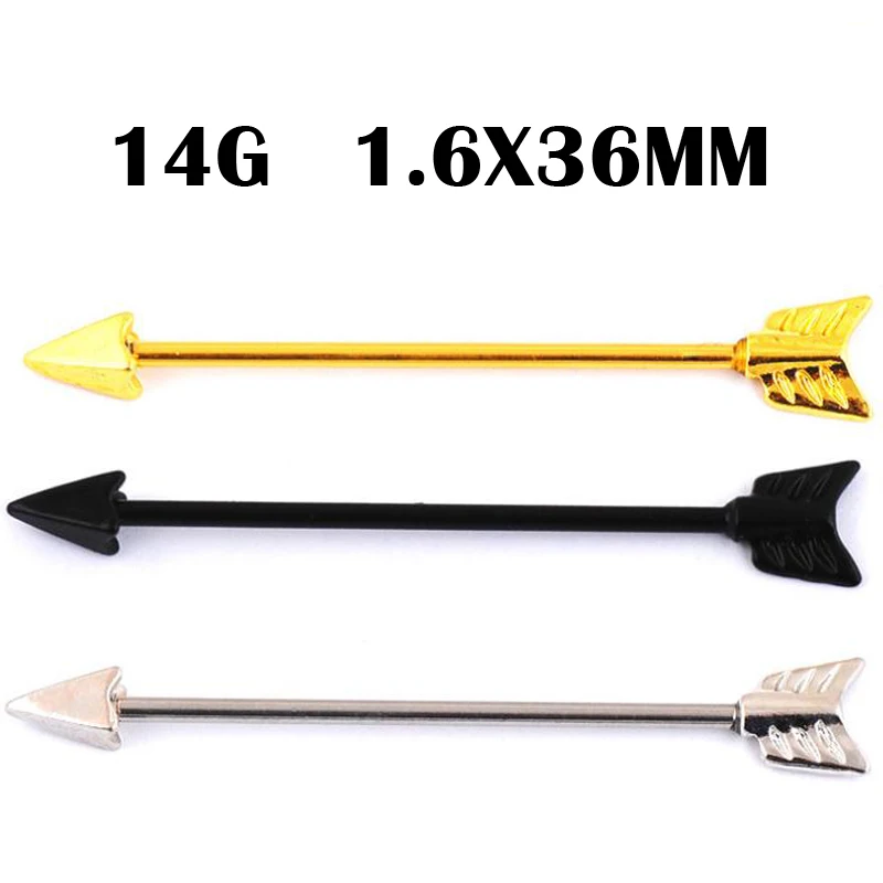 Стрелы-шипы из хирургической нержавеющей стали 316L, длинные индустриальные штанги для пирсинг тела, ушей, козелка и завитка, 14G, 1,6*36 мм, 1 шт. Стрелы-шипы из хирургической нержавеющей стали 316L, длинные индустриальные штанги для пирсинг тела, ушей, козелка и завитка, 14G, 1,6*36 мм, 1 шт.