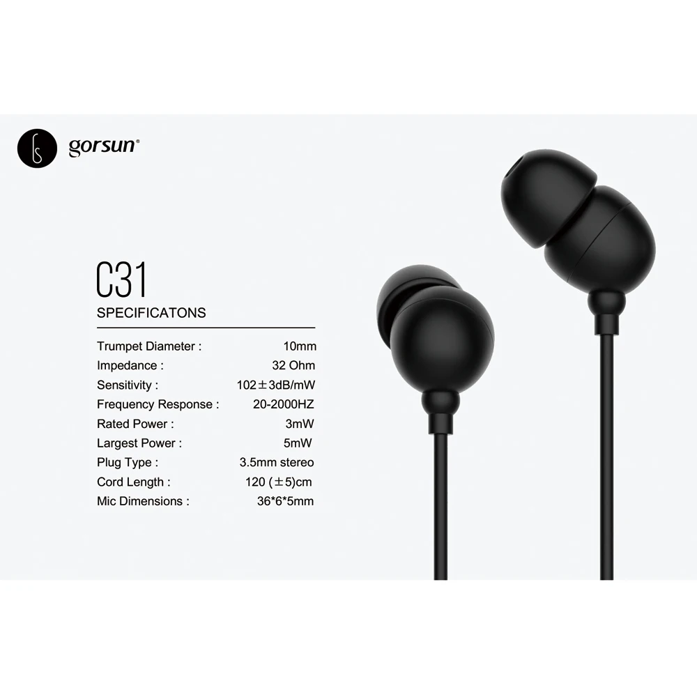 Earphone with Microphone Headset 3.5mm Stereo Earphones Earbuds Volume Control for Android iPhone Samsung Xiaomi Gorsun C31 | Электроника