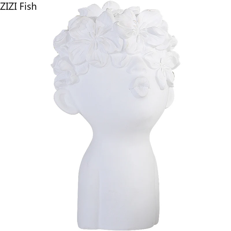 Resin Human Head Statue Accessories Flower Vase Countertop Vase Nordic Style Home Decoration Crafts