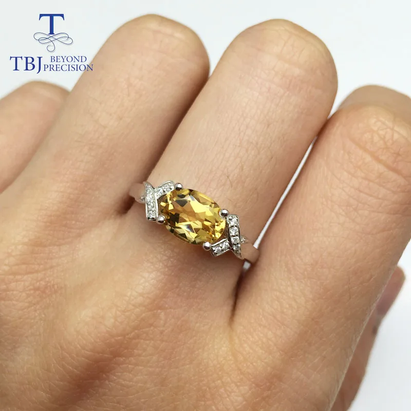 TBJ 100% Серебро 925 пробы с натуральным цитрином для женщин женские кольца