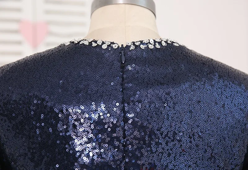 

Navy Blue Evening Dresses Mermaid Long Sleeves Sequins Sparkle Elegant Long Evening Gown Prom Dress Prom Gown