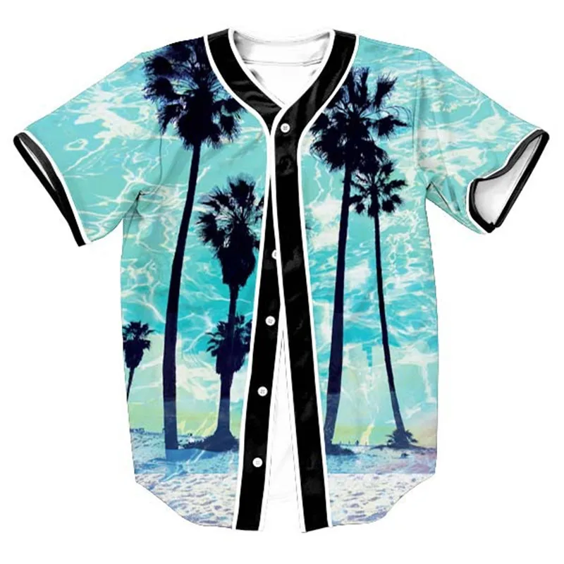 

3D Baseball T Shirt Men 2022 Coconut Trees Print Baseball Jersey Short Sleeve Slim Fit Men T Shirts Hip Hop Hispter Tee Shirt