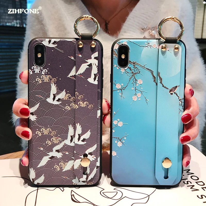 Coque держатель телефона чехол для iphone 8 7 6s 6 Plus силиконовый браслет кран крышка Капа