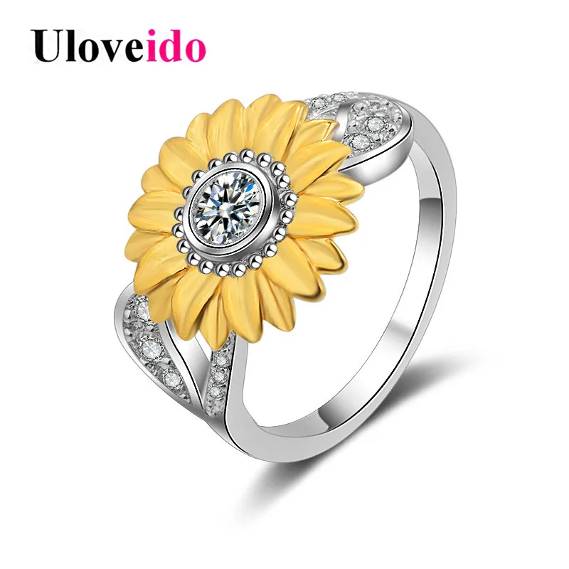 Uloveido кольца для женщин цветок кольцо с камнем Хризантема обручальные свадебные