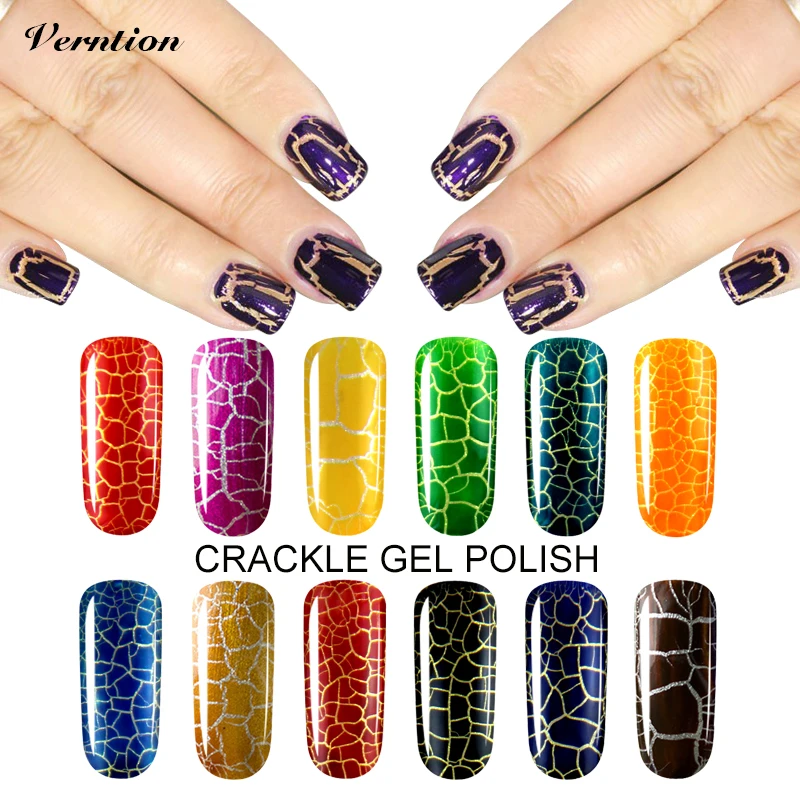 Verntion 12 красочные повезло гелевых ногтей Полирующий пигмент трещины УФ лак для