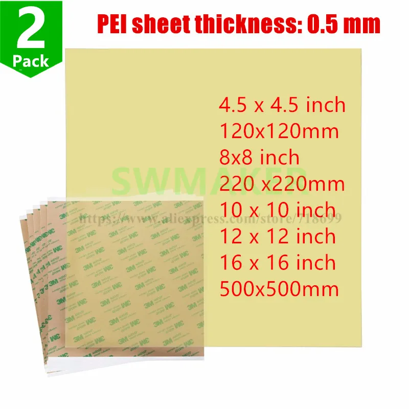 

2pcs Ultem1000 Polyetherimide PEI Sheet with 468MP Adhesive tape 10''/12''/16''/8''120/220/500mm for 3D Printer Build Surface