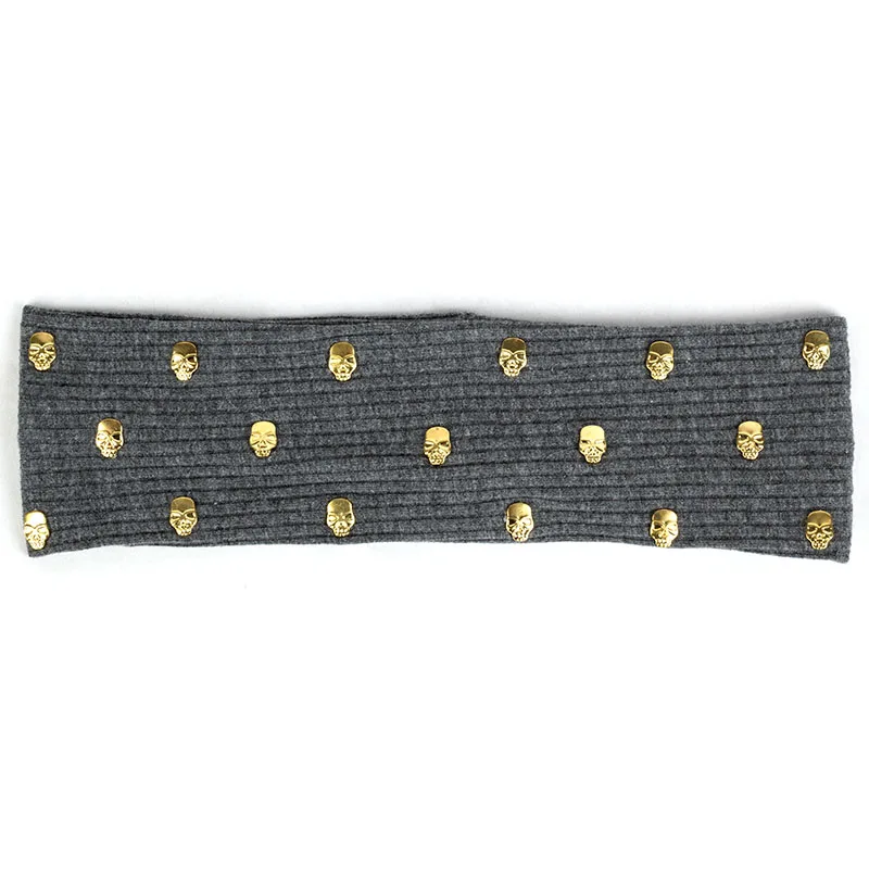 Gold Dark Gray Модная футболка с изображением черепа и волос Аксессуары женские ребристые эластичные плоские повязки для волос Твердые Бохо повязка на голову головной убор для девочки Женские полосатые тюрбан обертывания - Цвет: Gold Dark Gray