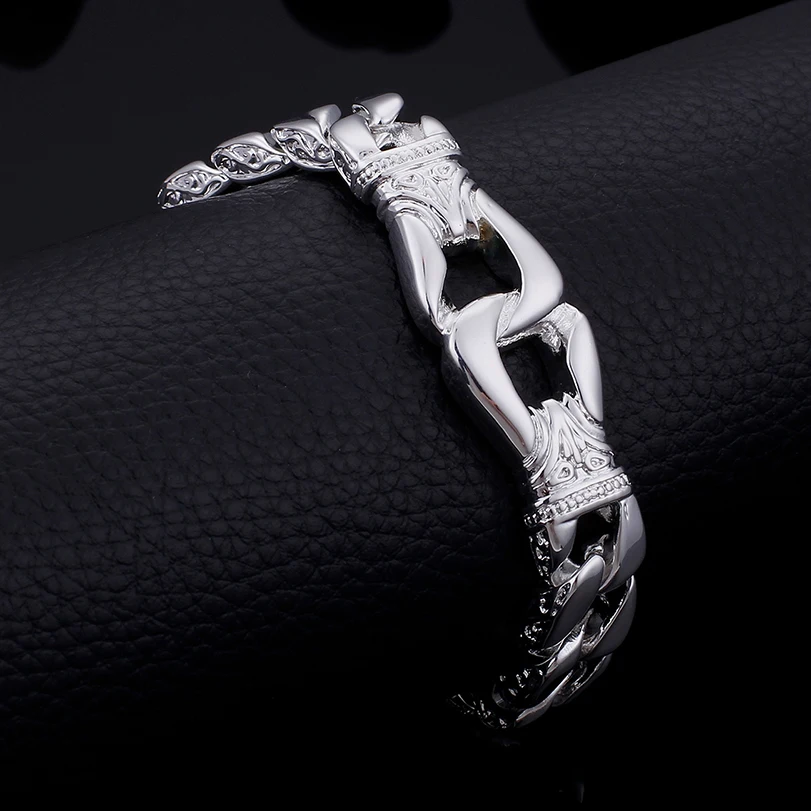 Мужской посеребренный браслет на цепочке винтажный из нержавеющей стали