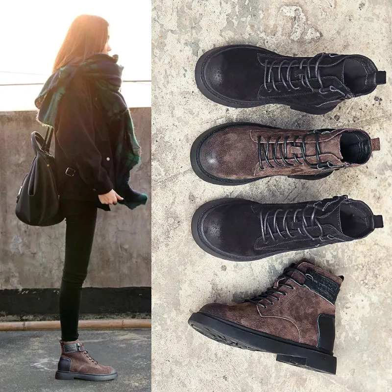 Модные женские ботинки в стиле ретро для отдыха Лоскутная обувь с пряжкой на