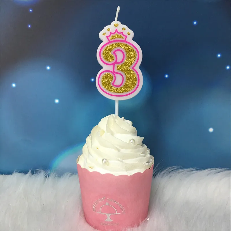 Candle-G-Pink3 Креативные золотые, розовые/синие свечи с короной и цифрами на день рождения 0-9 для детей, взрослых девочек и мальчиков, праздничные свечи для торта, украшения - Цвет: Candle-G-Pink3