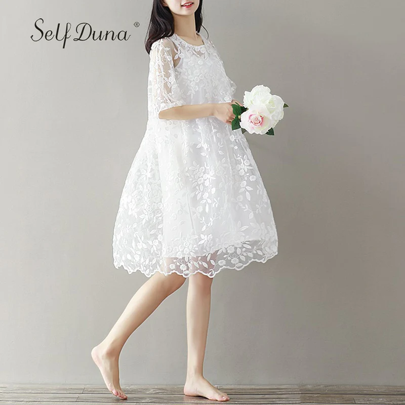 Изделие Duna 2018 Для женщин сарафан летний белый Кружево платье Вышивка Цветочный