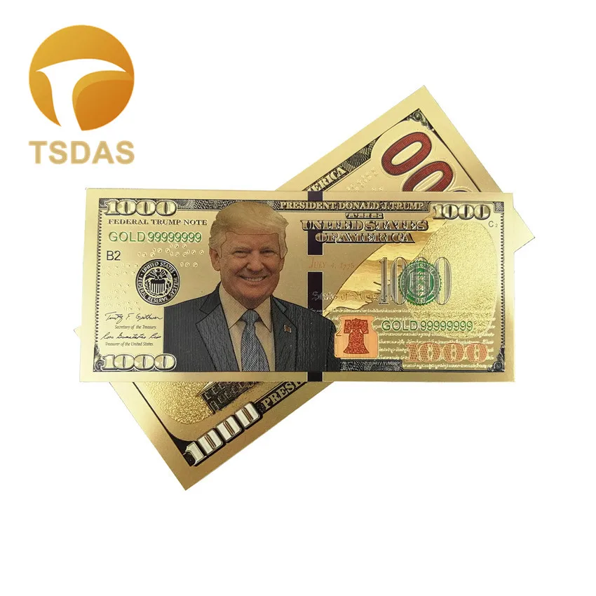 ; набор из 10 шт./лот Дональд Трамп нам долларовая Золотая банкнота набор с покрытыем цвета чистого 24 каратного золота 1000 USD банкнот золото Фольга Билл