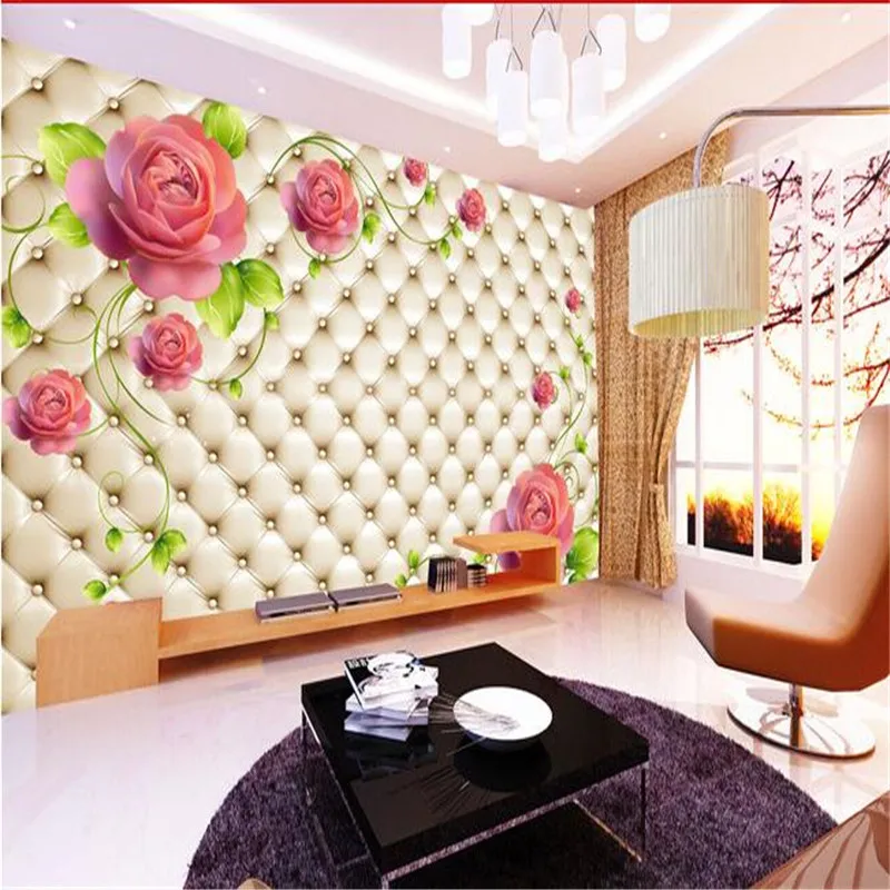 

beibehang papel de parede 3D Murals /3D stereoscopic soft bag roses living room TV background wall mural wallpaper for walls 3 d