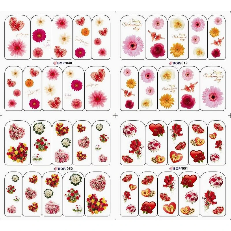 

4 PACKS / LOT FLOWER VINE GRASS SWEET HEART NAIL TATTOOS STICKER WATER DECAL NAIL ART BOP048-051