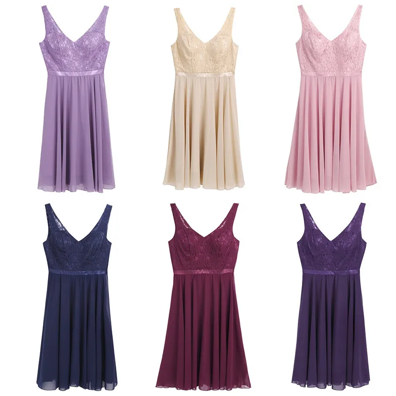 Женское шифоновое платье с V образным вырезом без рукавов|Платья подруги невесты|