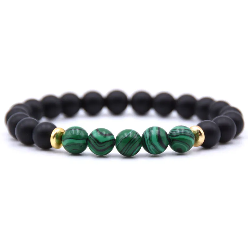 SEVENSTONE модные популярные 8 мм матовый черный натуральный камень пара браслет