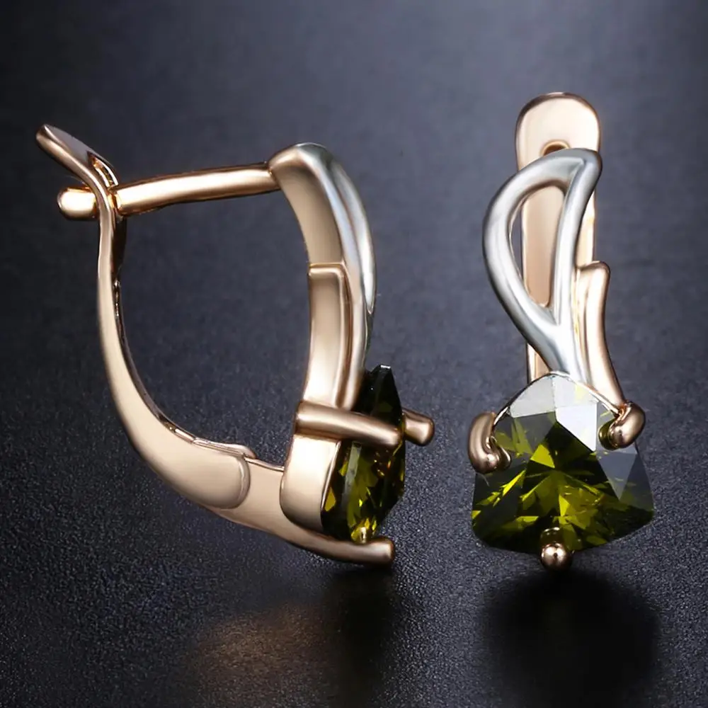 Модные серьги наборы для женщин 585 розовое золото CZ камень зеленые кристаллы женские серьги Висячие женские подарки HGEF15