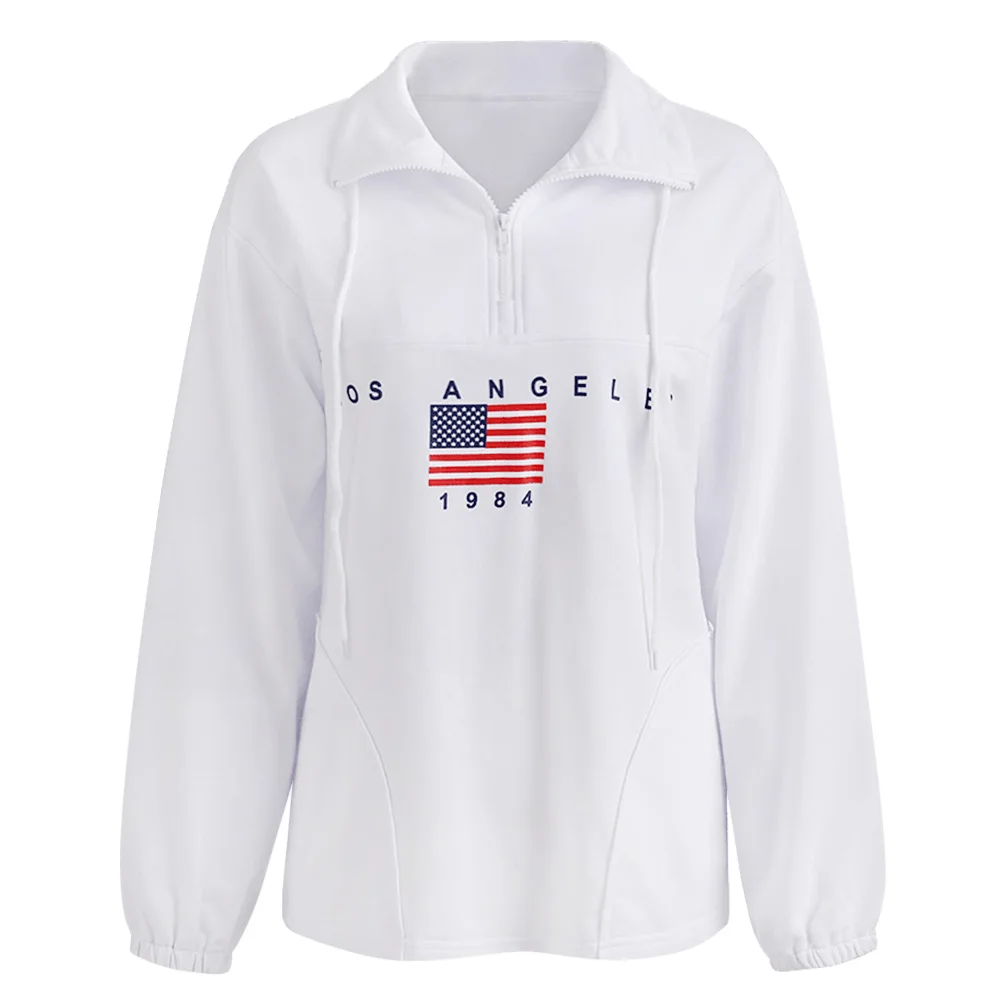 ZAFUL Графический Half Zip Американский Флаг Толстовка Высокая шея Для женщин С