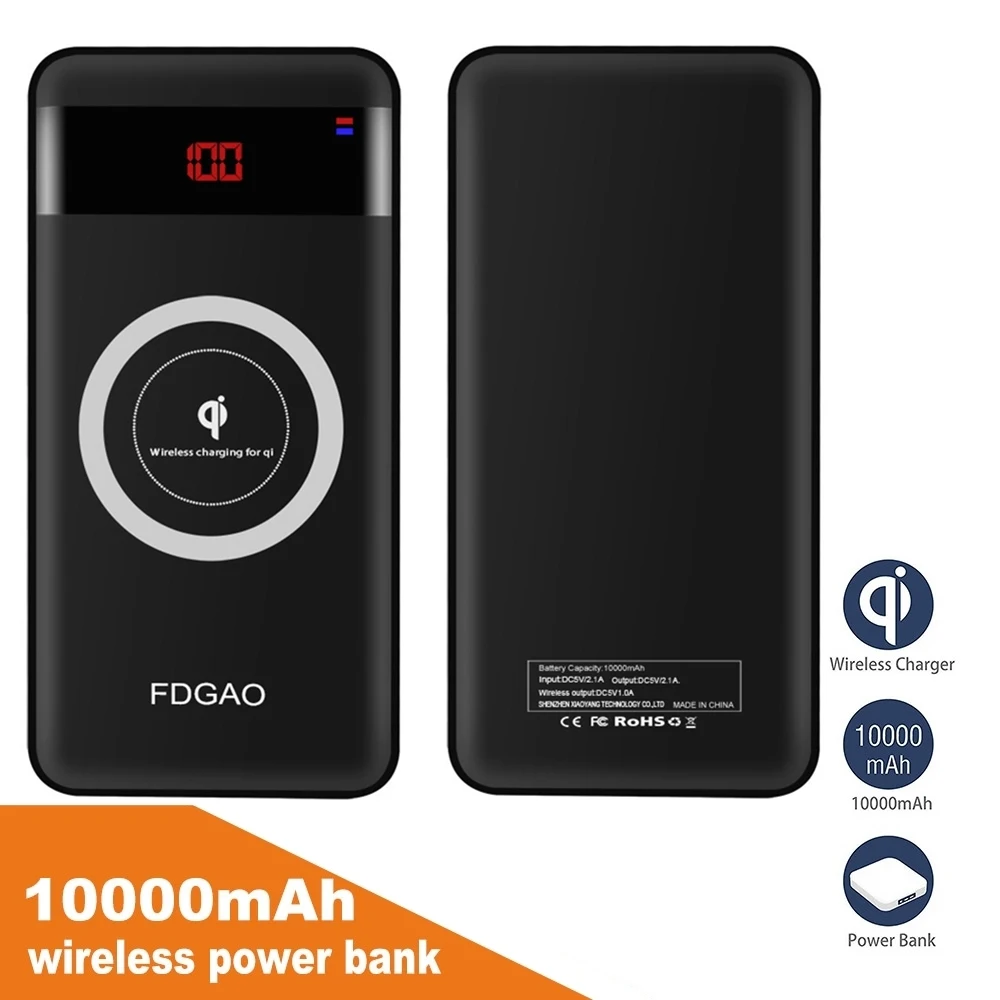 10000mAh FDGAO 20000 мАч QI Беспроводное зарядное устройство Внешний аккумулятор для iPhone X 8 Plus samsung S9 S8 беспроводной зарядный блок Внешний аккумулятор - Тип штекера: 10000mAh