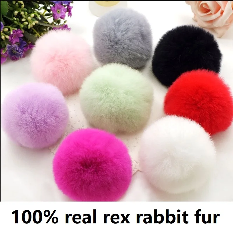 25pcs a lot wholesale 6cm real rex rabbit pom pom fur ball DIY accessories hat glove hair key chain party accessories fluffy fur