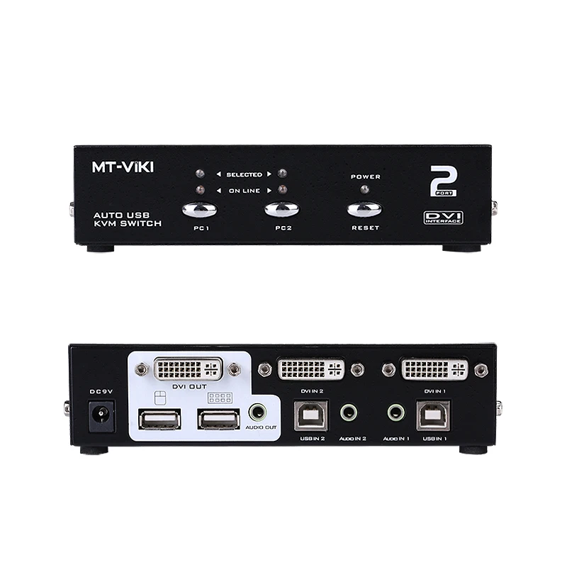 Двухпортовый квм переключатель DVI с аудио автоматический Hotkey USB мышь и клавиатура