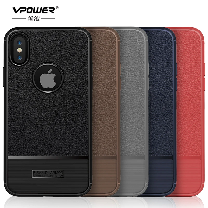 Тонкий чехол с текстурой личи для iPhone X Vpower силиконовый мягкий бронированный из