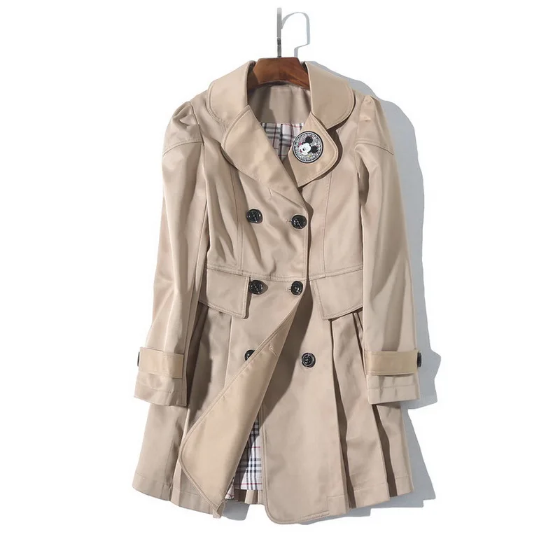 Новая Англия Стиль Тренч 2017 осень-зима Для женщин отложной воротник двубортный