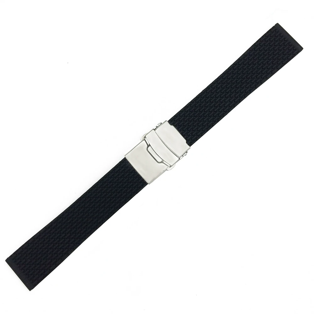 Silicone Rubber Watch Band 20mm 22mm for IWC Stainless Steel Safety Clasp Watchband Strap Wrist Loop Belt Bracelet Black
