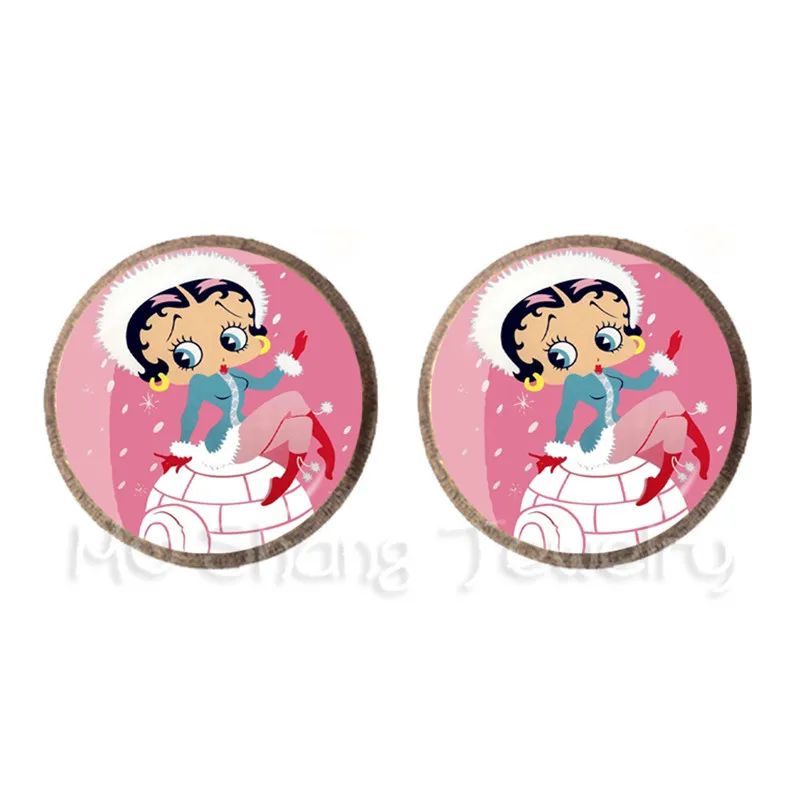 Счастливый Хэллоуин Сексуальные Betty Boop серебряные серьги веселая Рождественская фотография искусство стеклянные заклепки с закругленной головкой серьги Рождественский подарок для друзей