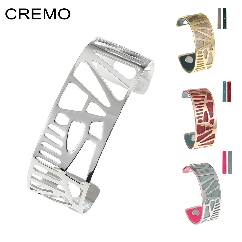 Cremo Роскошный Браслет манжета из нержавеющей стали полые деревянные браслеты для