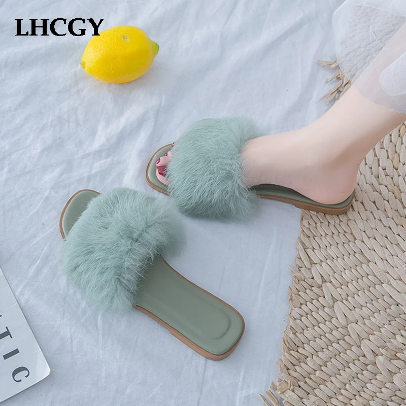 Женские шлепанцы Новинка 2019 года меховые ярких цветов женская обувь Вьетнамки