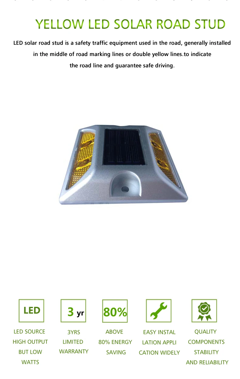 Solarid солнечная дорога шпилька 4 светодиода на солнечной энергии знак встроенный аккумулятор светоотражающий желтый световой сигнал литой алюминиевый дорожный отражатель