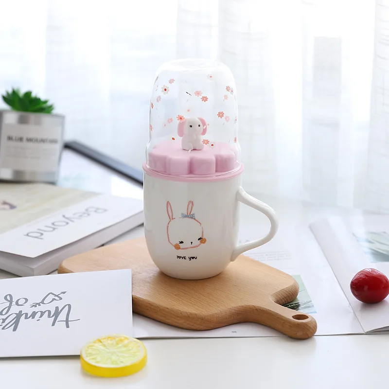 Powder rabbit LOVE Мультфильм розовый кролик 3D микро пейзаж кружка для кофе дети молоко чашки Творческий Сплит Тип крышка Canecas Tazas Para Taza кафе - Цвет: Powder rabbit LOVE