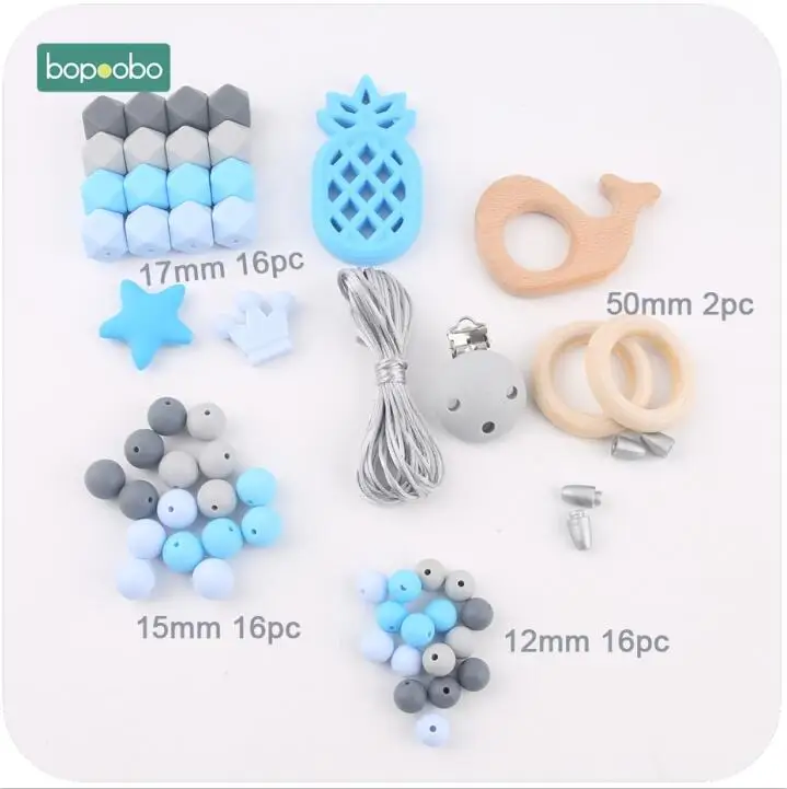 Pineapple set Bopoobo Детские аксессуары игрушки деревянный КИТ силиконовые бусины ананас качество еды DIY прорезывания зубов ювелирные изделия кормящих кулон погремушка - Цвет: Pineapple set