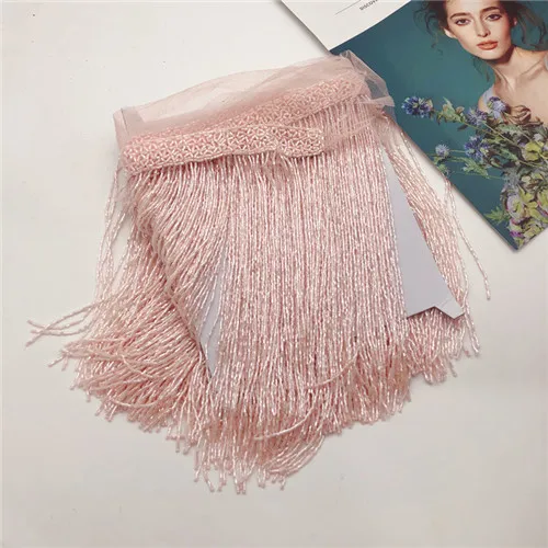 Pink 2 ярда(1,8 метра) Золотой тяжелый шарик бахрома кисточка отделка для танцевального костюма, платье от кутюр отделка бисером бахрома много цветов - Цвет: Pink