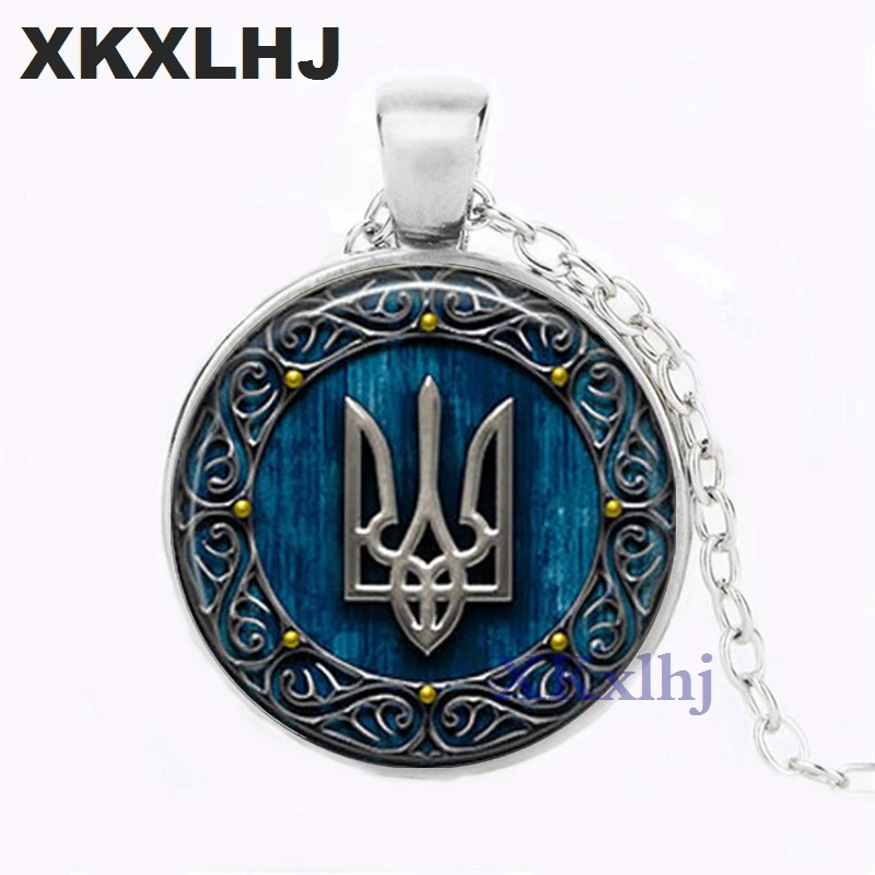 XKXLHJ 1pcs Tryzub Ukraine pendant jewelry Glass Cabochon Necklace |