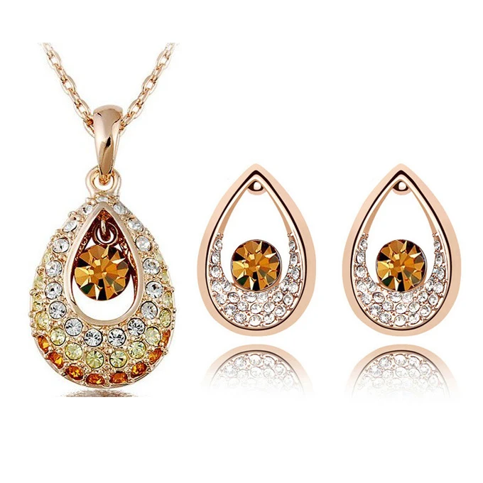 wholesale TOP GRADE Austrian CRYSTAL pendant fashion chain necklace earrings Jewelry Set free ship 14 colors available | Украшения и