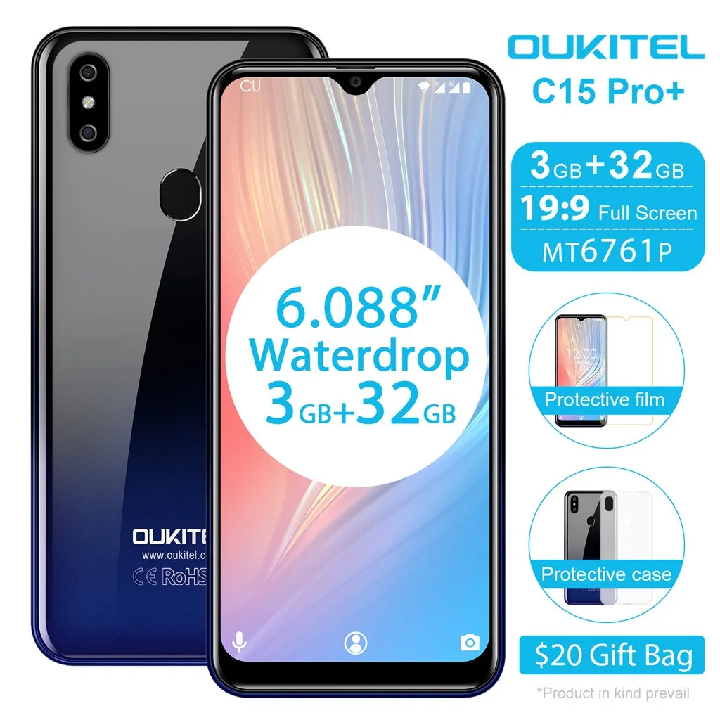 Новинка OUKITEL C15 Pro+ 19:9 сотовые телефоны Android 9,0 3 ГБ+ 32 ГБ Face ID 4G смартфоны покупка