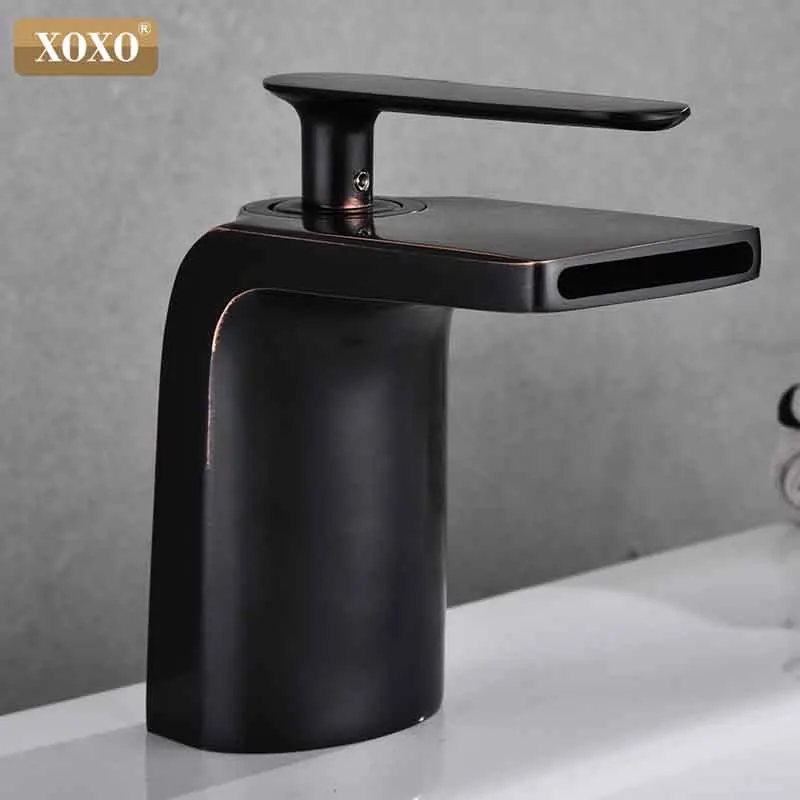 XOXO смеситель для умывальника черный холодный и горячий Водопад Ванная комната
