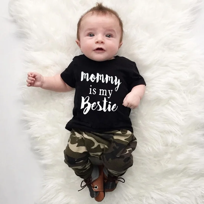 Одежда для маленьких мальчиков футболка с короткими рукавами mommy is my bestie + длинные